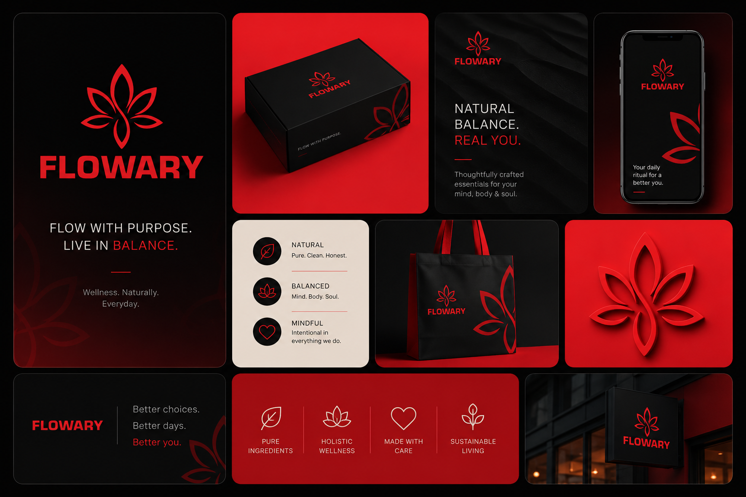 Flowary Brand Identity Kit — Premium Wellness Logo | Custom Branding